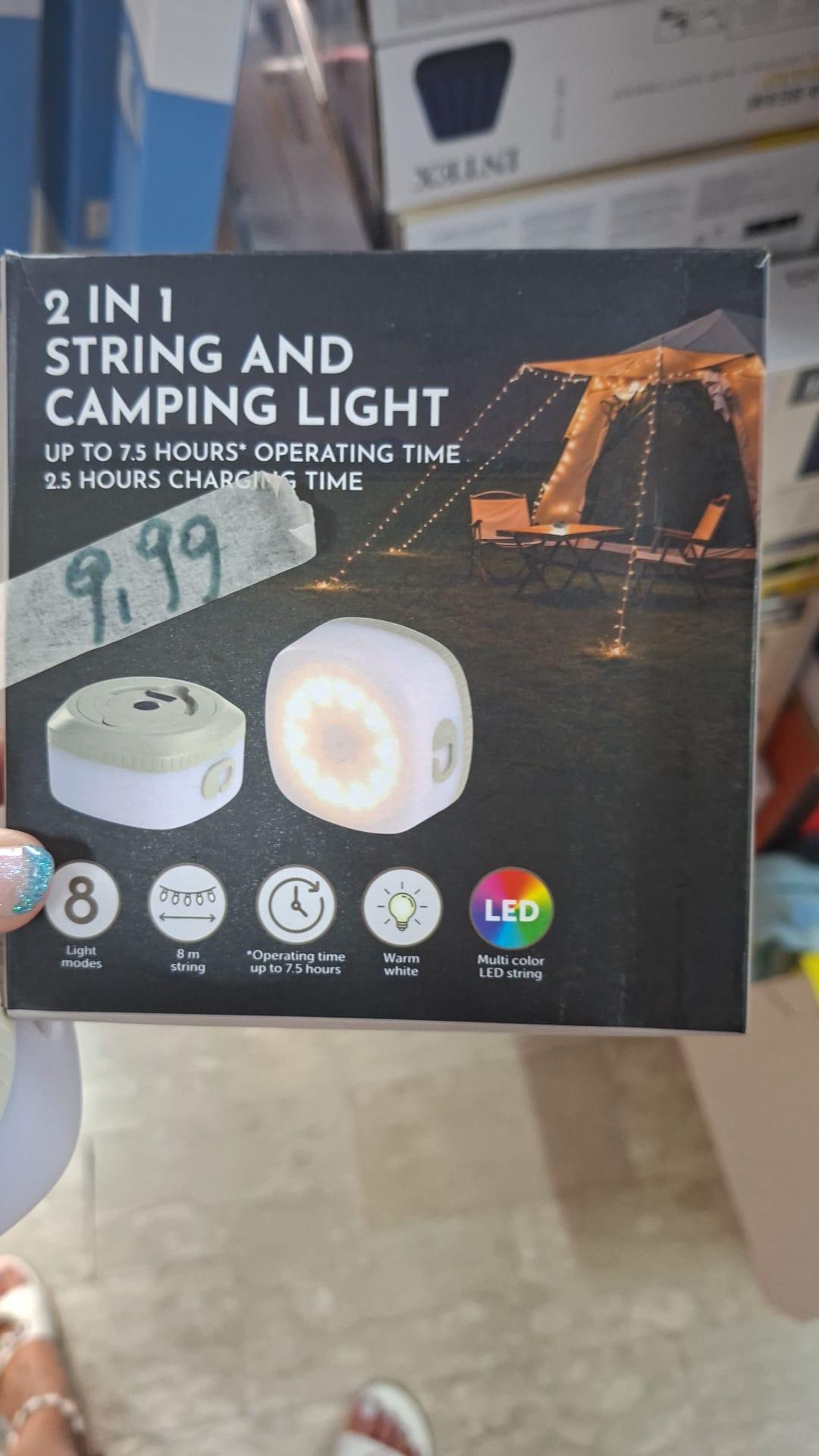 Luce da campeggio 2 in 1 con stringa LED, 8 modalità
