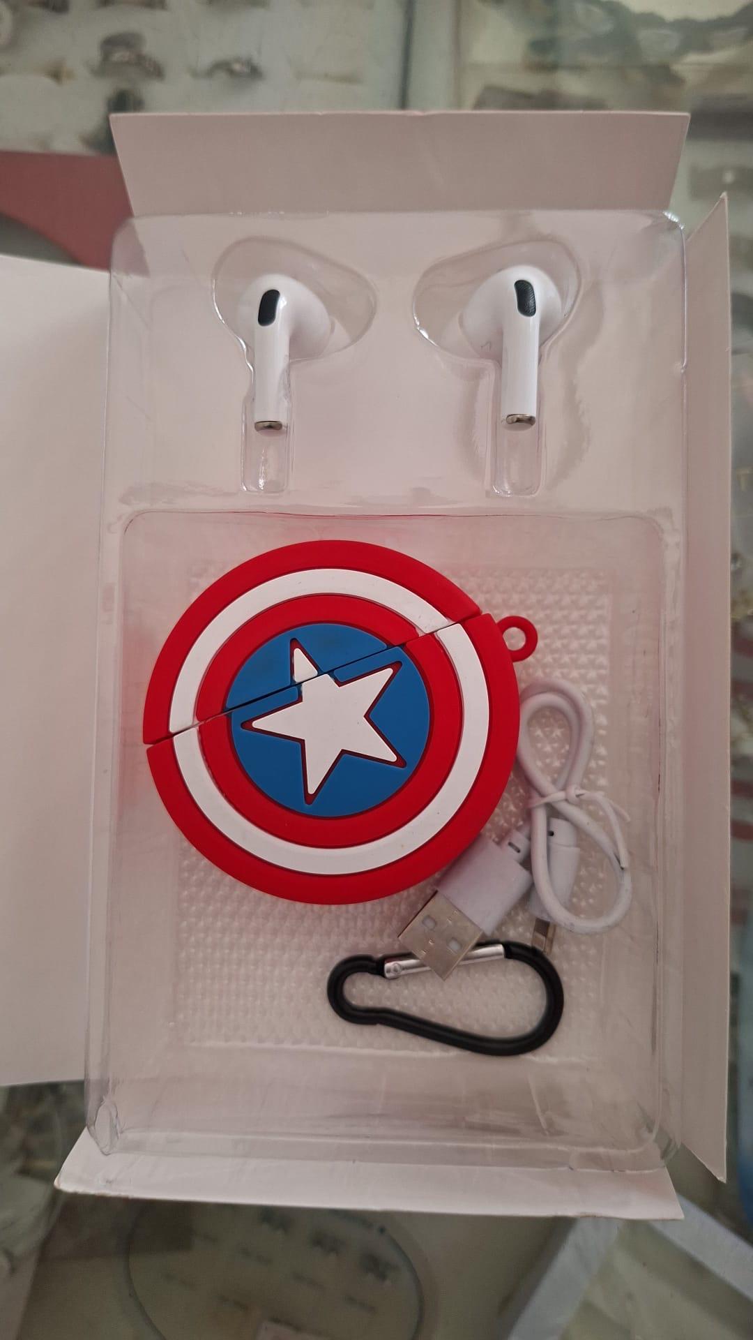 Set auricolari wireless con custodia di ricarica a tema Captain America