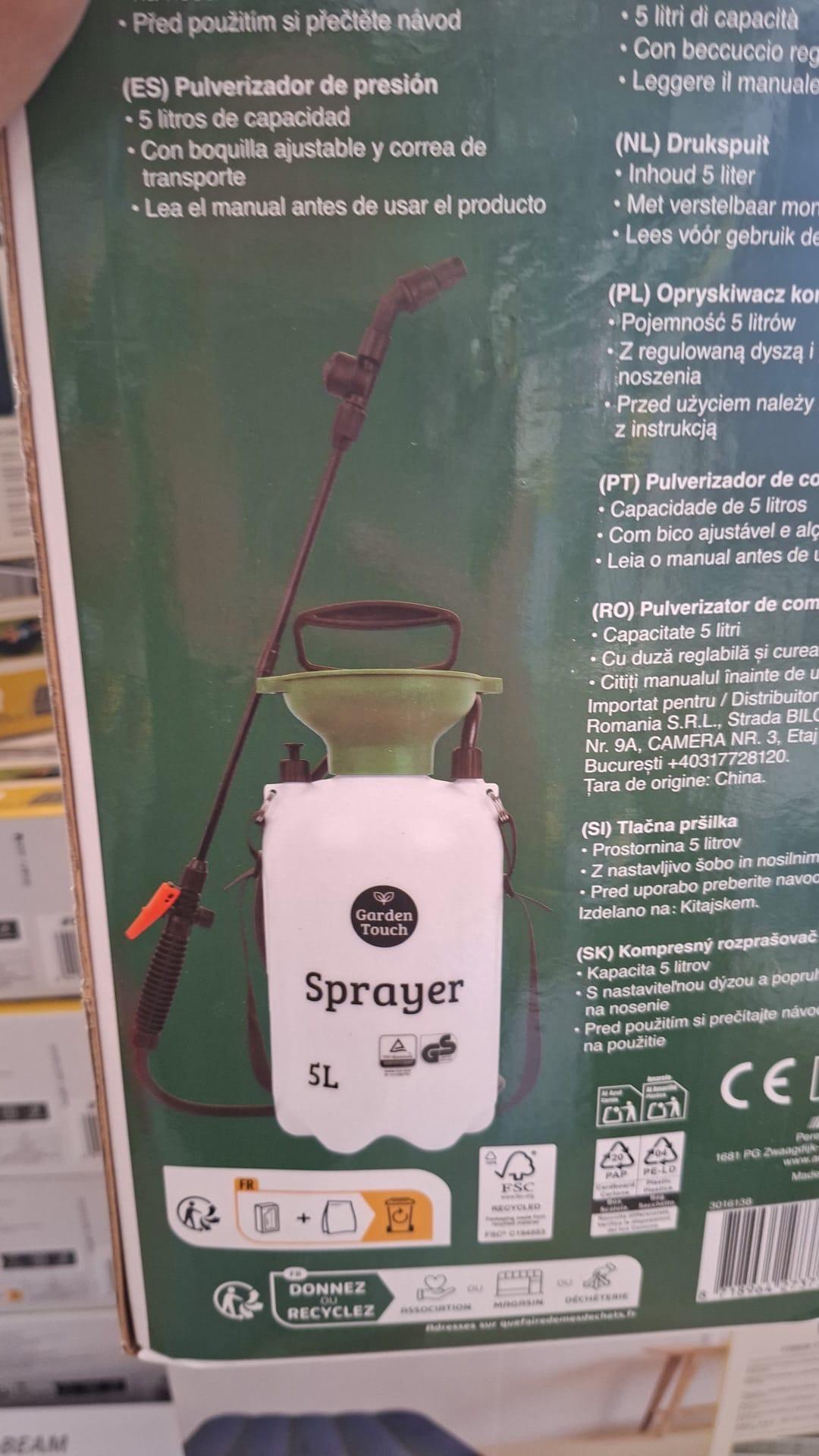 Garden Touch Sprayer 5L - Spruzzatore a pressione con lancia regolabile