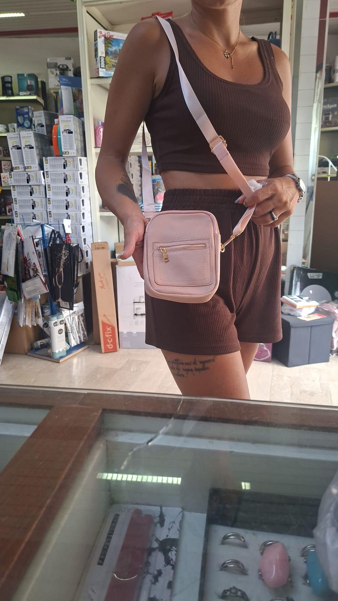 Borsa a tracolla piccola rosa con tasca frontale con zip
