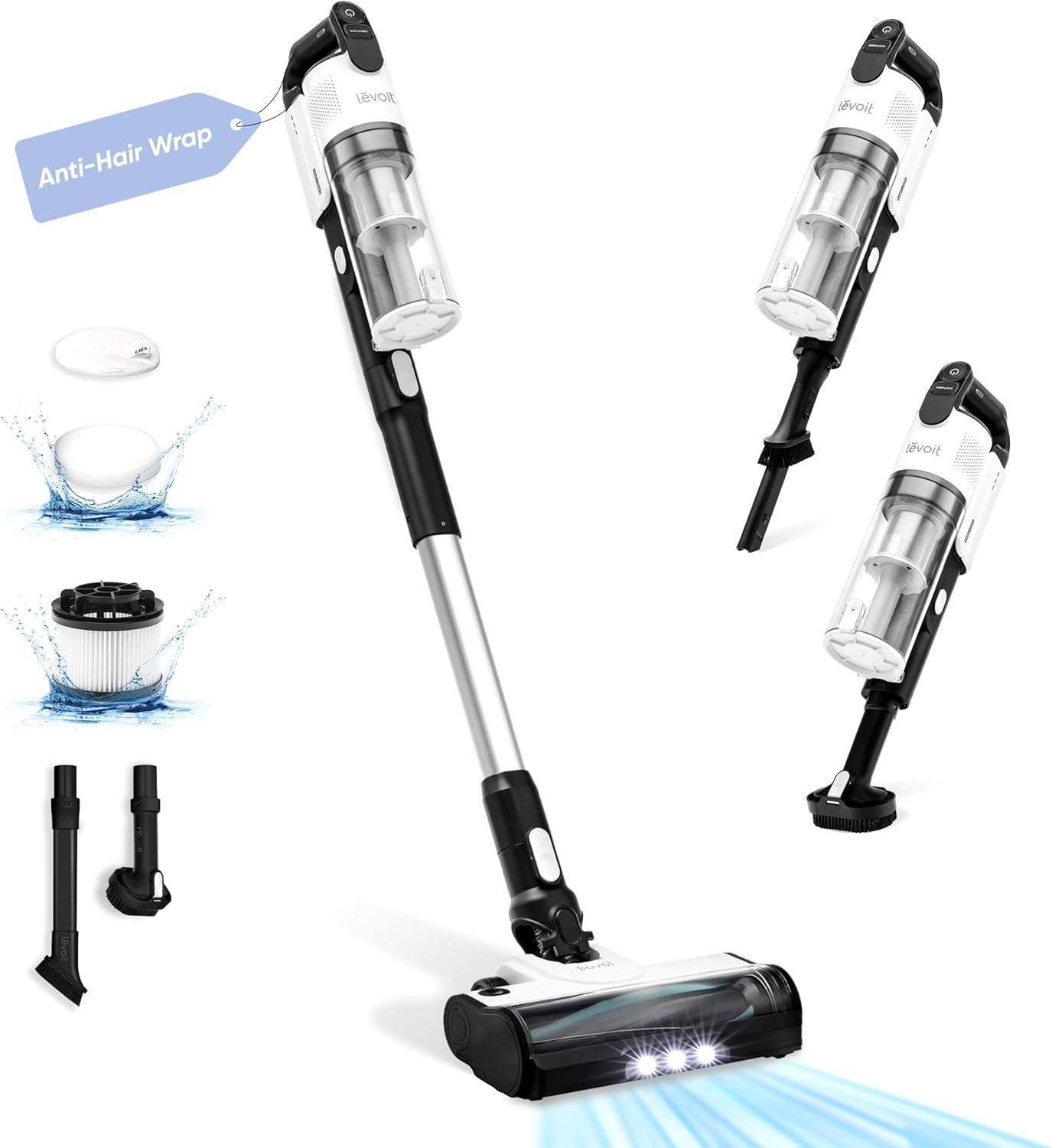 LEVOIT Aspirapolvere Senza Fili 4 in 1, Filtro a 5 Strati, Luce LED