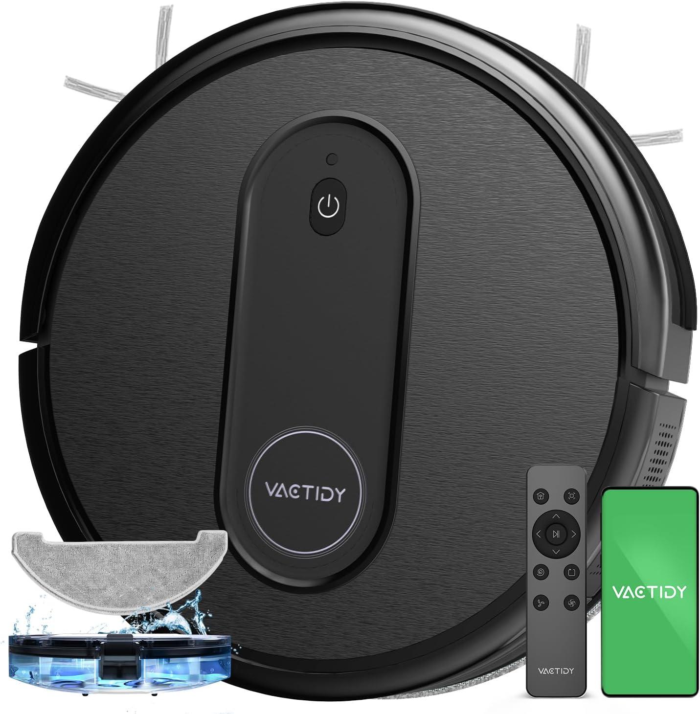 Vactidy Robot Aspirapolvere con Funzione Lavapavimenti, 2800 Pa, 120 Minuti