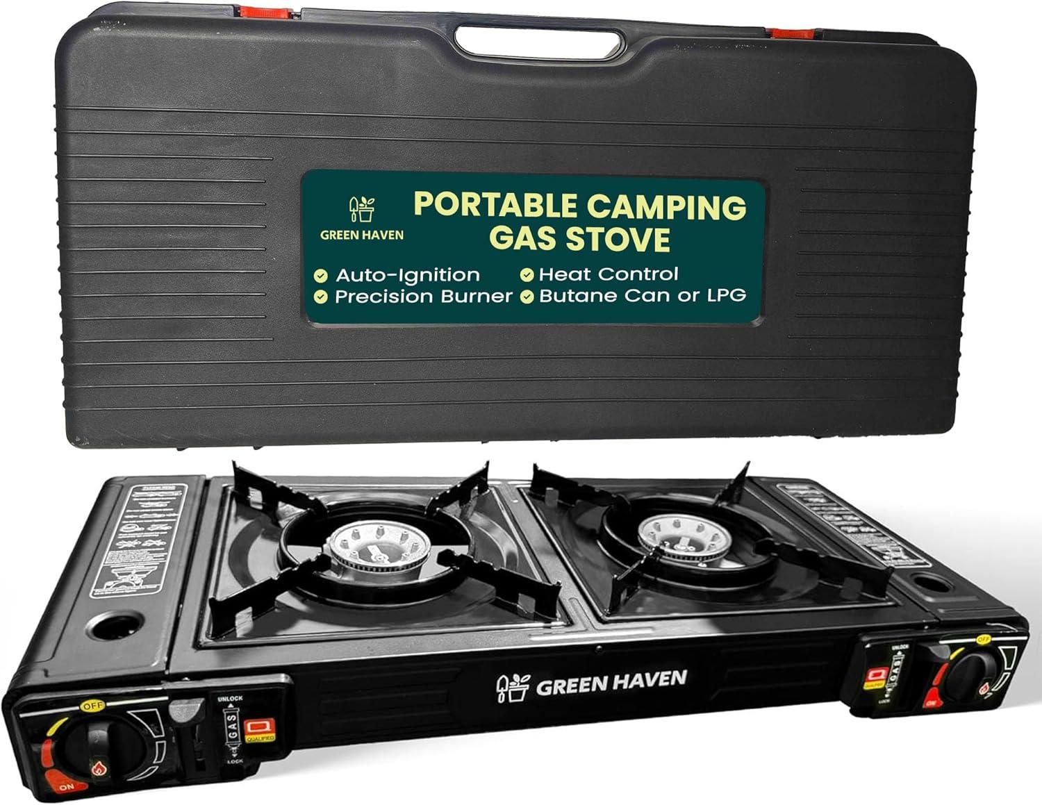 Green Haven Fornello da Campeggio Doppio, Portatile con Piastra Grill